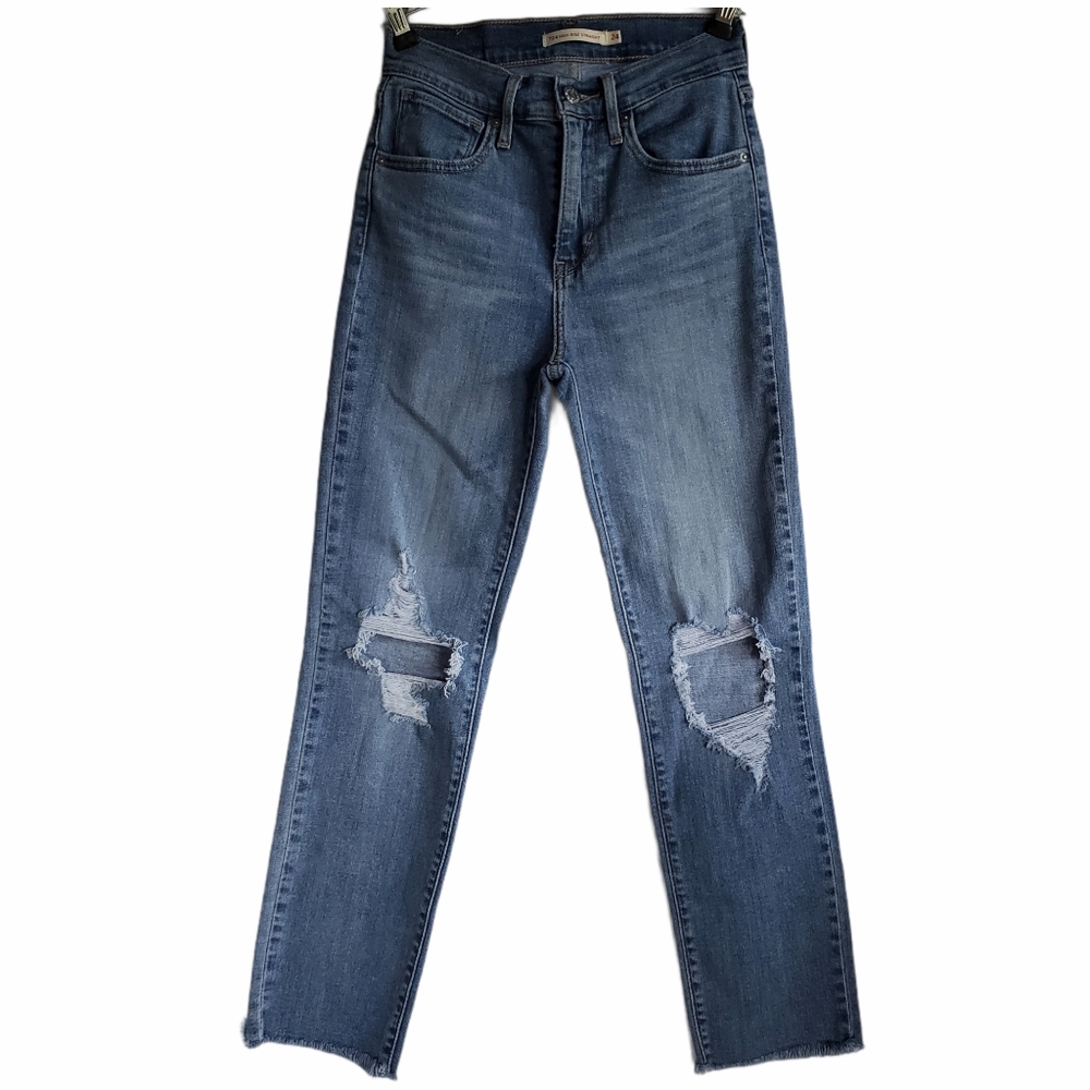 Levi's 724 High Rise Straight Busted Knees Size 24